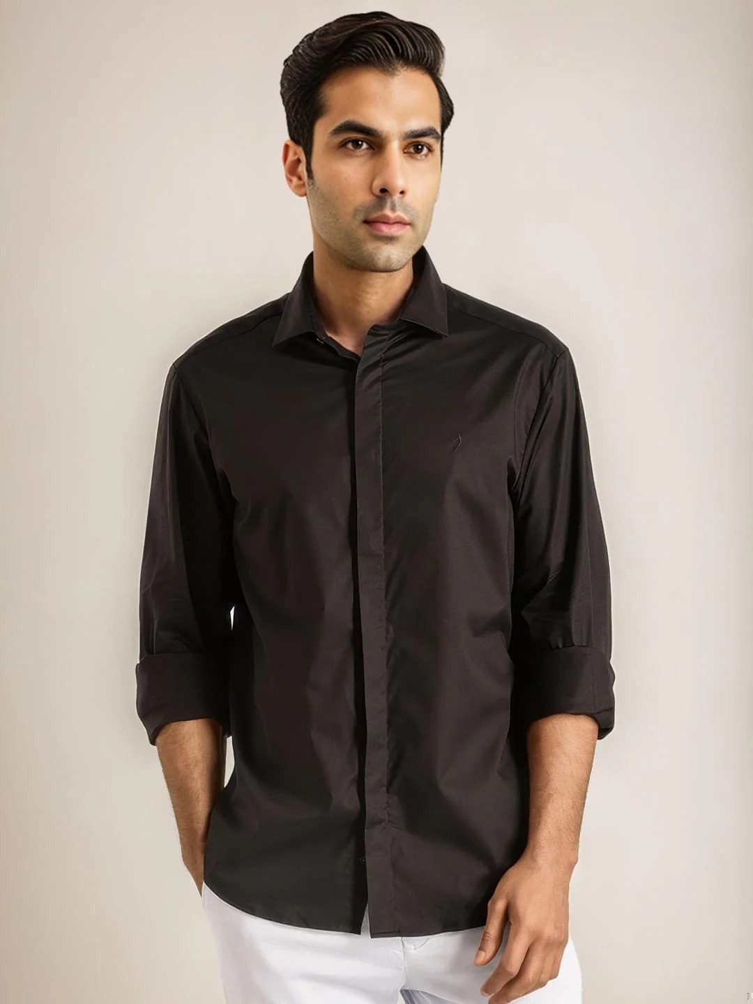 Indian Terrain Men Solid Black Shirt